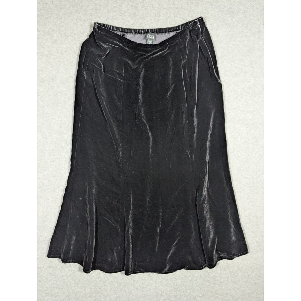 Eileen Fisher Women Skirt Medium Velvet Side Zip Aline Flare Maxi Black